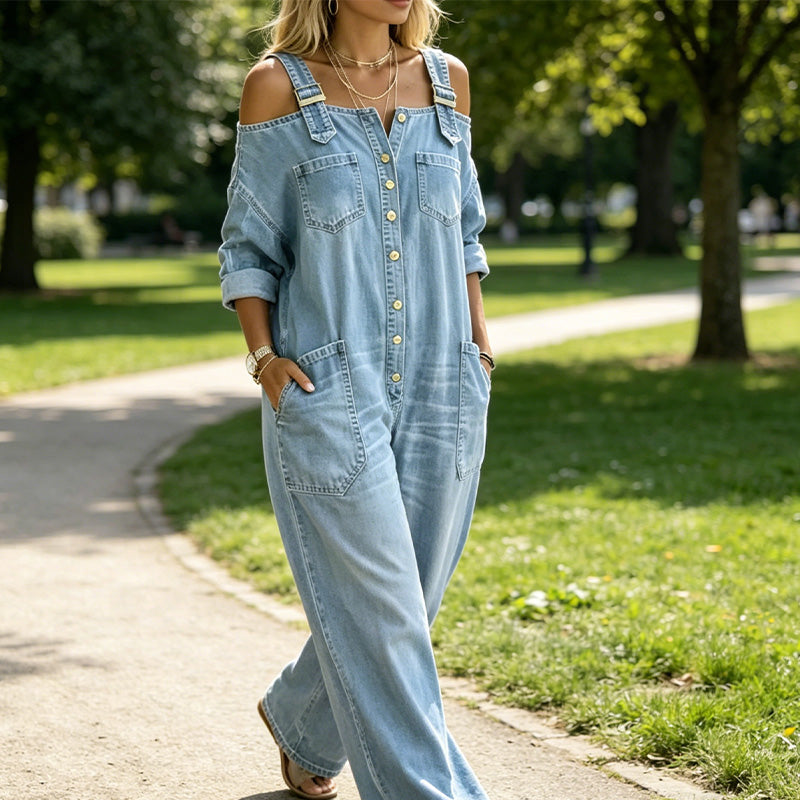 Weit geschnittener Overall mit weitem Bein und Taschen