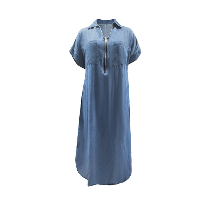 ✨ Jeans-Maxikleid mit V-Ausschnitt & praktischem Reißverschluss – bequem wie ein Kleid, robust wie Jeans