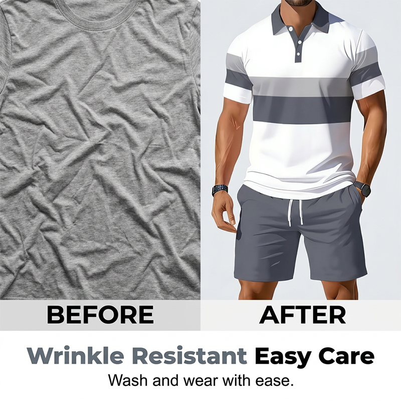 Versandkostenfrei⏰ Nur noch heute 50% Rabatt! 👕 Herren 2-teiliges Freizeit Set mit gestreiftem Polo-Shirt & passenden Shorts, atmungsaktiver weicher Stoff, figurfreundlicher Schnitt für Sommer, Reisen und Alltag ✨