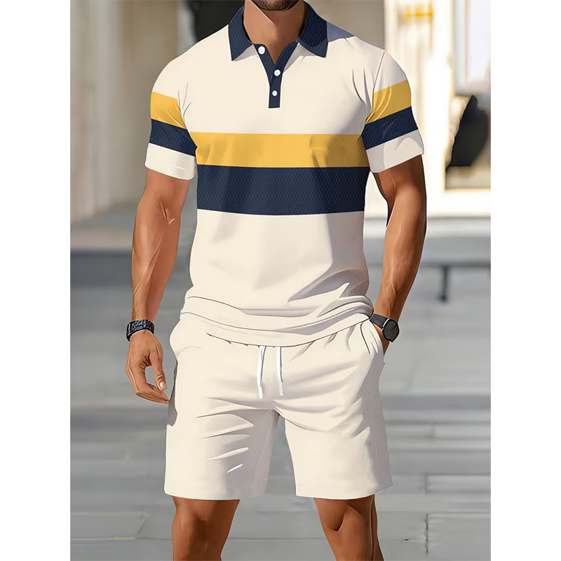 Versandkostenfrei⏰ Nur noch heute 50% Rabatt! 👕 Herren 2-teiliges Freizeit Set mit gestreiftem Polo-Shirt & passenden Shorts, atmungsaktiver weicher Stoff, figurfreundlicher Schnitt für Sommer, Reisen und Alltag ✨