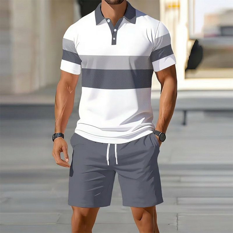 Versandkostenfrei⏰ Nur noch heute 50% Rabatt! 👕 Herren 2-teiliges Freizeit Set mit gestreiftem Polo-Shirt & passenden Shorts, atmungsaktiver weicher Stoff, figurfreundlicher Schnitt für Sommer, Reisen und Alltag ✨