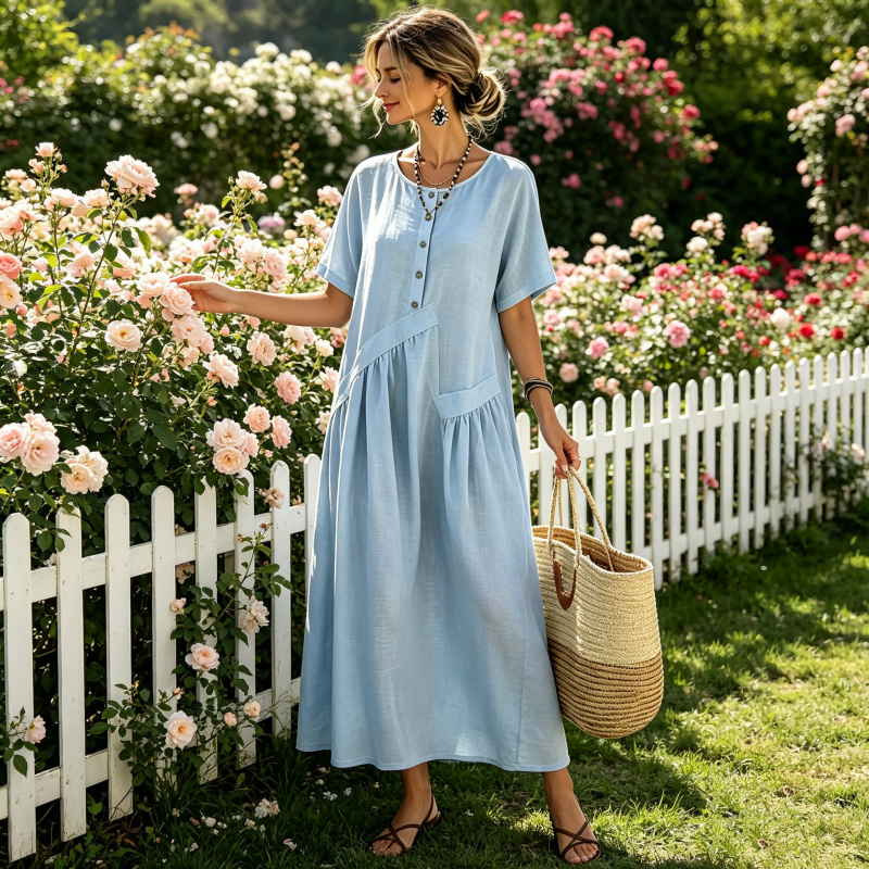 💎 Der Sommerhit 2026 – der Wahnsinn! 👗Maxikleid für Damen mit Knopfleiste und kurzen Ärmeln