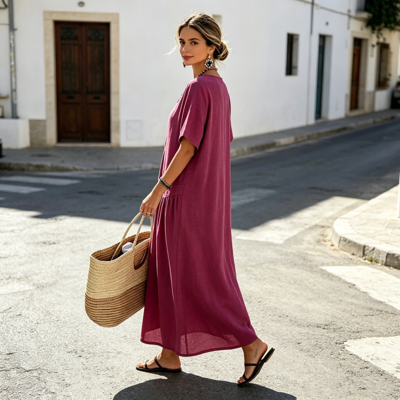 💎 Der Sommerhit 2026 – der Wahnsinn! 👗Maxikleid für Damen mit Knopfleiste und kurzen Ärmeln
