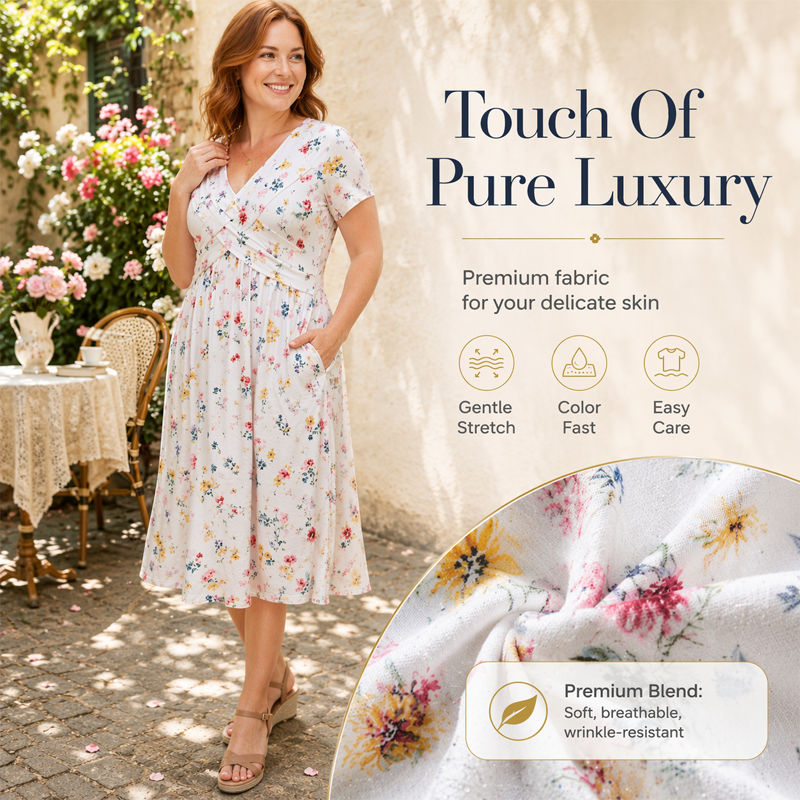 🌸 Blumiges Kleid mit V-Ausschnitt und Twist-Detail an der Taille – elegant und lässig für alle Anlässe