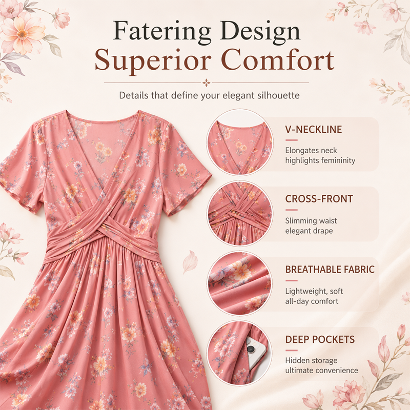 🌸 Blumiges Kleid mit V-Ausschnitt und Twist-Detail an der Taille – elegant und lässig für alle Anlässe