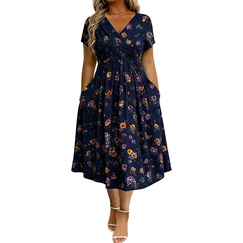 🌸 Blumiges Kleid mit V-Ausschnitt und Twist-Detail an der Taille – elegant und lässig für alle Anlässe