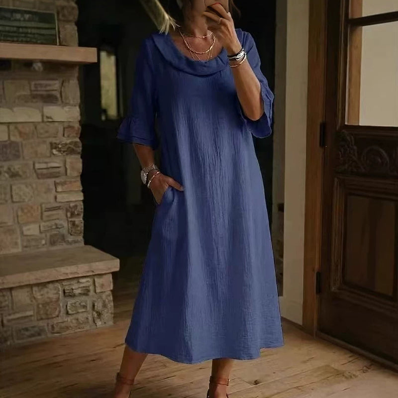 Damen lässiges Sommerkleid mit rundem Ausschnitt