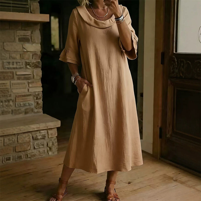 Damen lässiges Sommerkleid mit rundem Ausschnitt