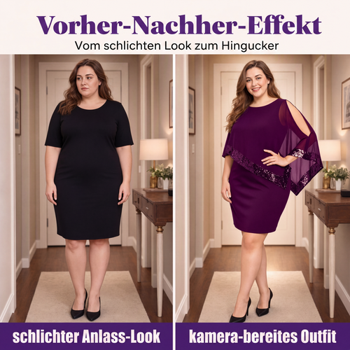 Damen Kleid mit unregelmäßigem Pailletten-Patchwork und Cold-Shoulder-Design