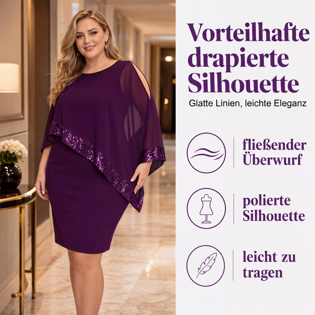 Damen Kleid mit unregelmäßigem Pailletten-Patchwork und Cold-Shoulder-Design