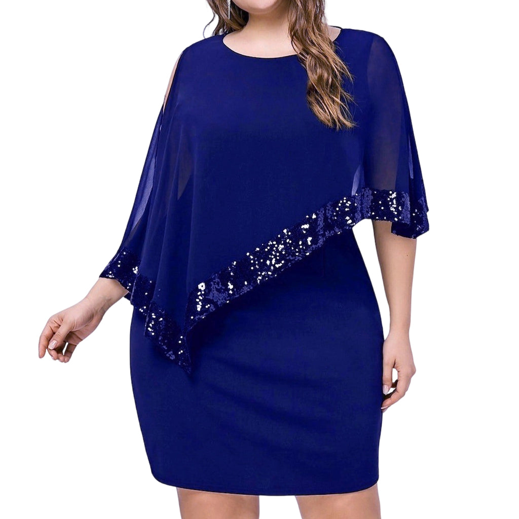 Damen Kleid mit unregelmäßigem Pailletten-Patchwork und Cold-Shoulder-Design