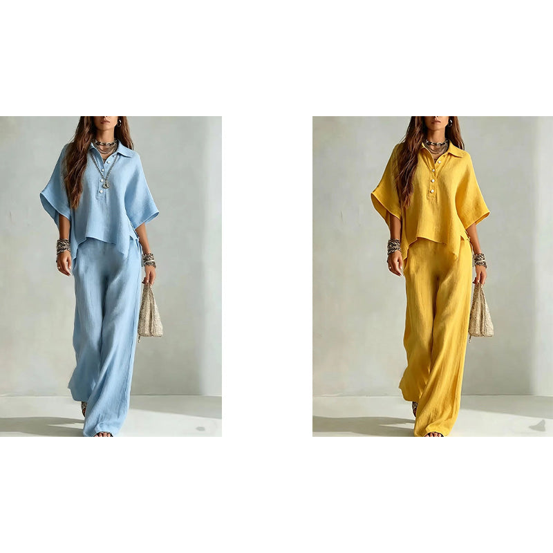 👚LAST DAY 49% OFF🌟🎁Women's Short Sleeve Shirt and Long Pants Set