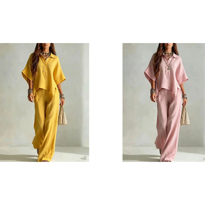 👚LAST DAY 49% OFF🌟🎁Women's Short Sleeve Shirt and Long Pants Set