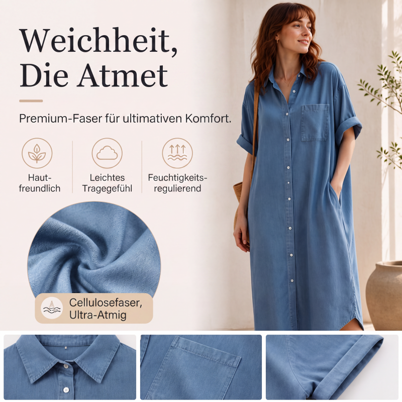 Zeitlich begrenztes Angebot: 40 % Rabatt！👗Weites Hemdblusenkleid aus Denim für Damen