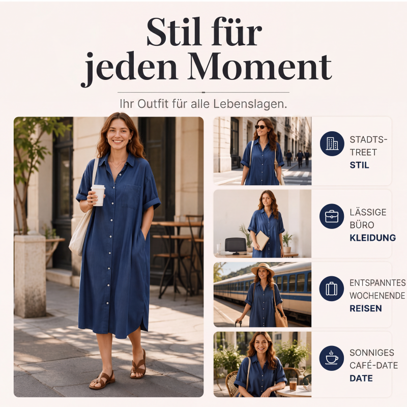Zeitlich begrenztes Angebot: 40 % Rabatt！👗Weites Hemdblusenkleid aus Denim für Damen