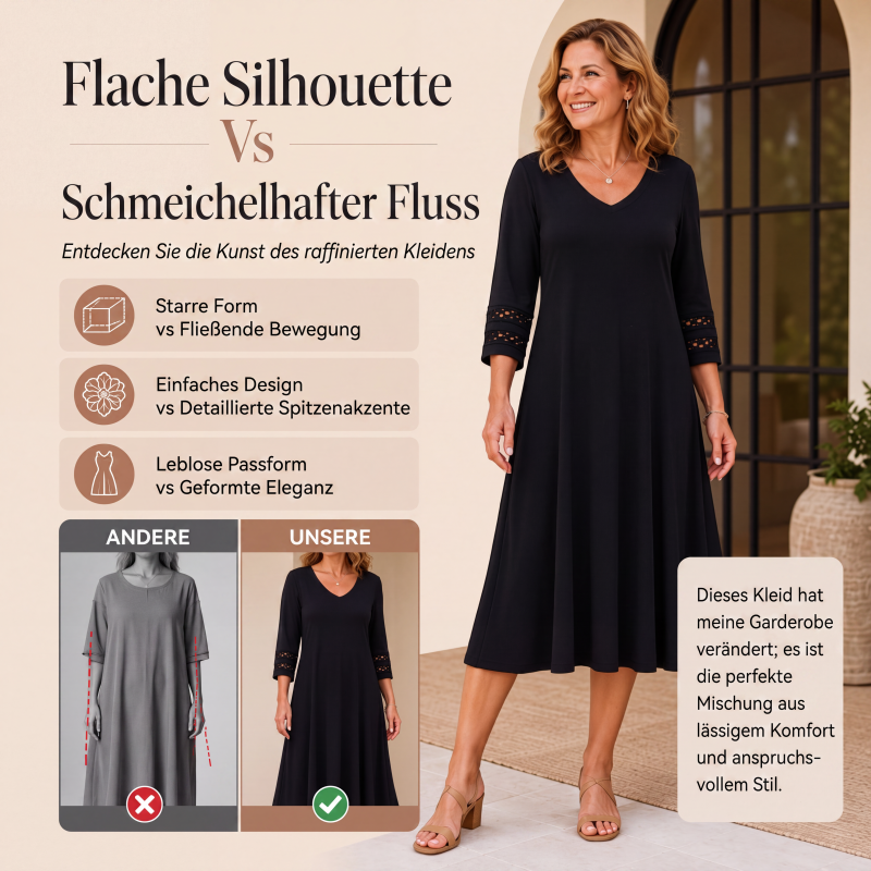 Legeres V-Ausschnitt-Midikleid für Damen