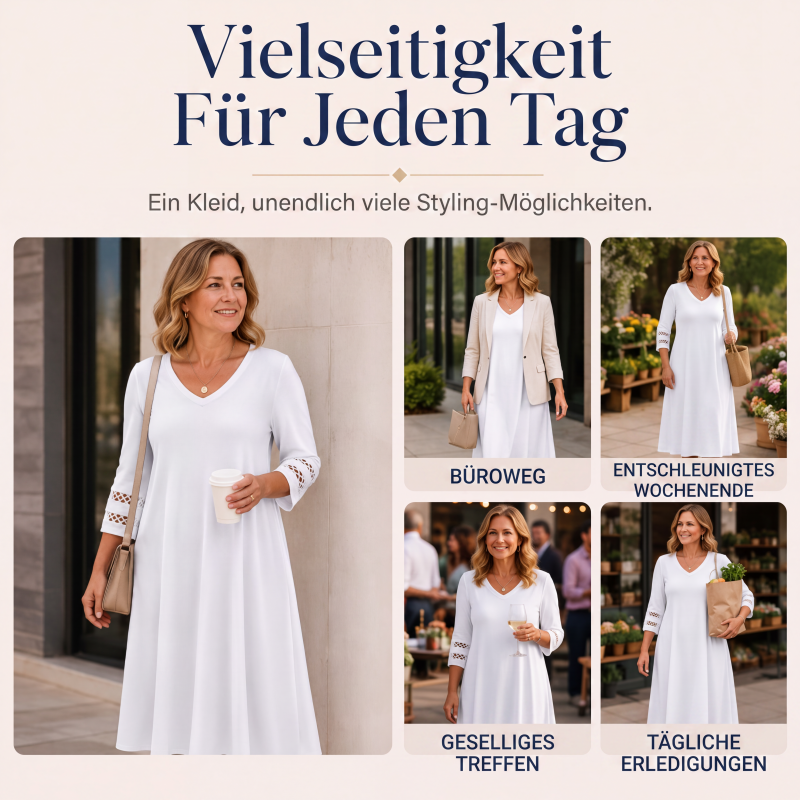 Legeres V-Ausschnitt-Midikleid für Damen