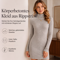 Geripptes Damen-Langarm-Strickkleid mit Rollkragen