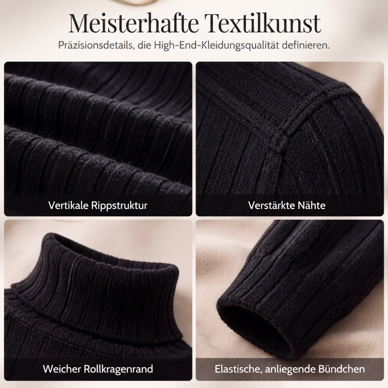 Geripptes Damen-Langarm-Strickkleid mit Rollkragen