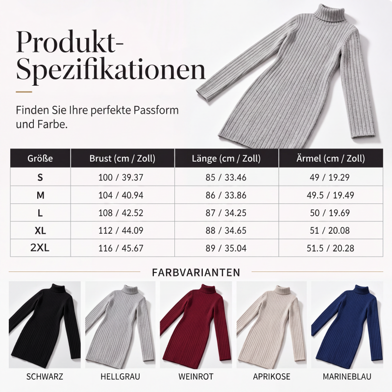 Geripptes Damen-Langarm-Strickkleid mit Rollkragen