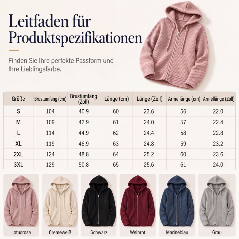 Gestrickte Kapuzen-Cardigan mit Reißverschluss für Damen