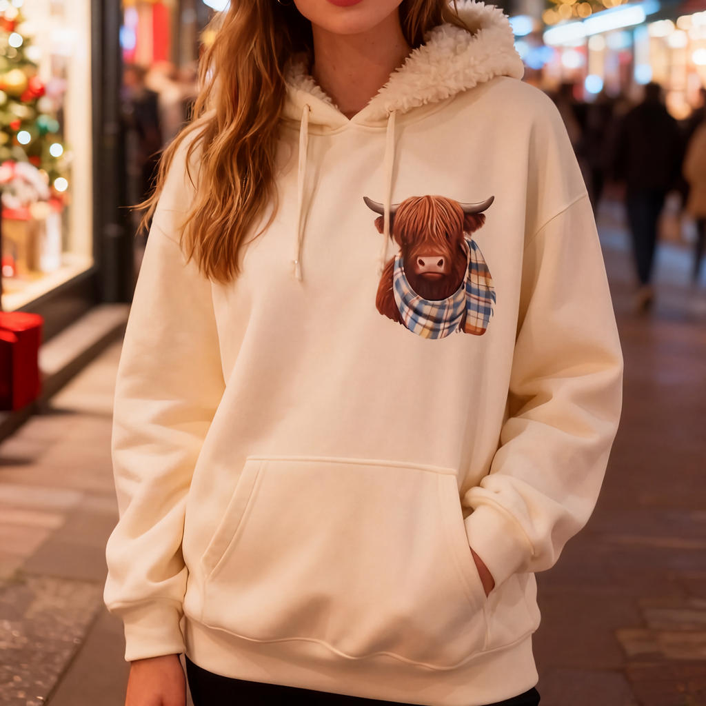 🐮 50% RABATT!!🎁Niedliches Kapuzensweatshirt mit kuscheligem Fleecefutter, Highland-Kuh-Motiv