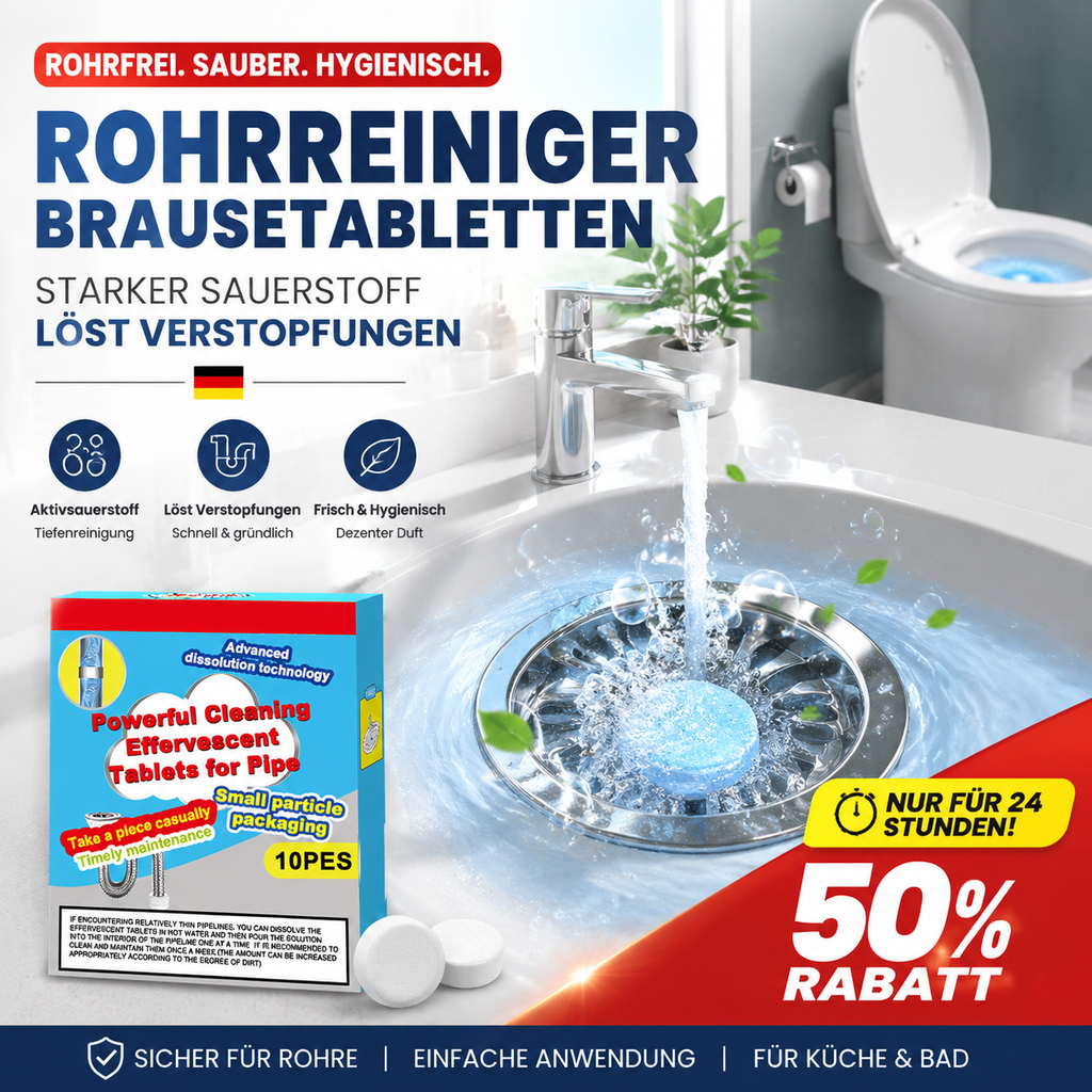 🔥50 % RABATT ❤️ Leistungsstarke Reinigungstabletten für Abflüsse – lösen schnell Haare und Fettablagerungen, entfernen unangenehme Gerüche und wirken antibakteriell für Waschbecken, Toilette und Bodenabläufe.
